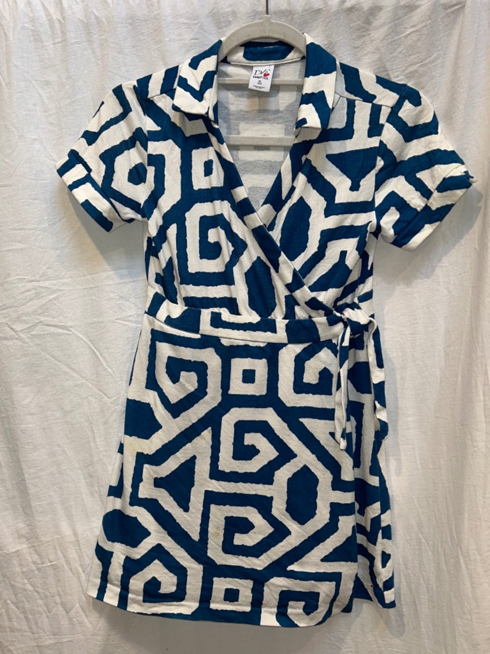 DIane Von Furstenberg GAP kids teal white aztec geometric print wrap dress 12